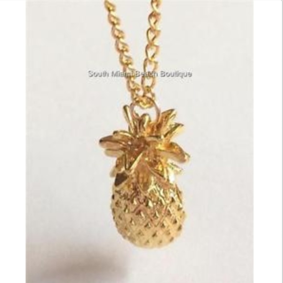 Gold Hawaiian Pineapple Necklace Pendant 26" XLong - Picture 2 of 8